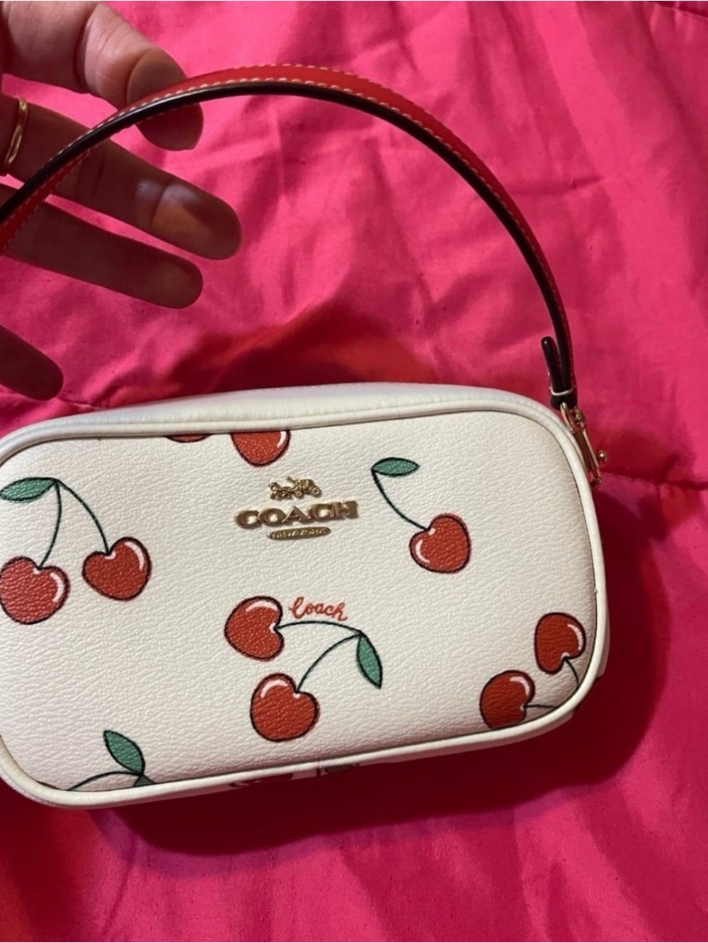 Coach White chalk cherry heart print
